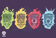 Load image into Gallery viewer, Castle Crashers Halo Skulls, Crossover Illustration, Green Knight, Orange Knight, Red Knight, Blue Knight, 13"x19"/19"x13", Fan Art, Art Print